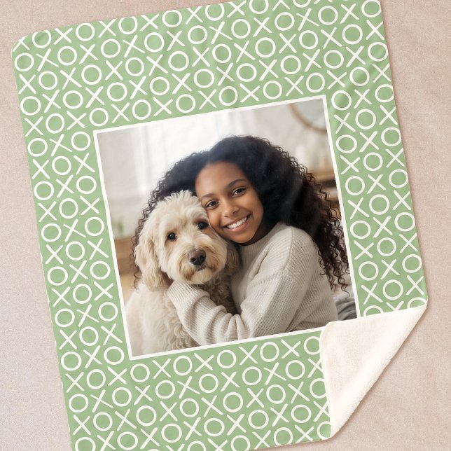 XOXO Hugs & Kisses Custom Photo Modern Green Sherpa Blanket (Creator Uploaded)