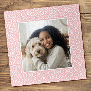 XOXO Hugs & Kisses Custom Photo Pastel Pink Modern Jigsaw Puzzle