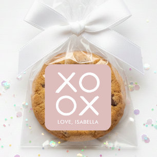XOXO Hugs & Kisses Dusty Pink Cute Love Favour Square Sticker