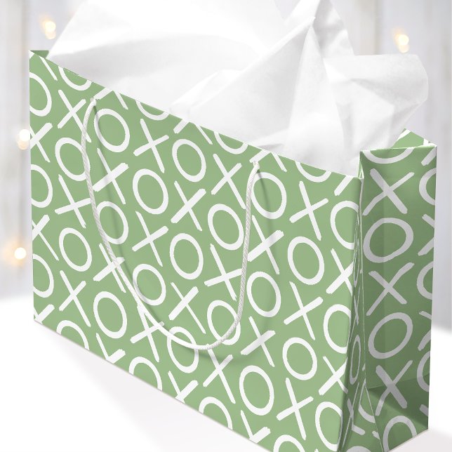 XOXO Hugs & Kisses Green Birthday Brush Script Large Gift Bag (Creator Uploaded)