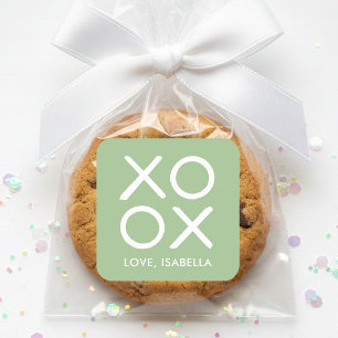 XOXO Hugs & Kisses Green Cute Love Favour Square Sticker