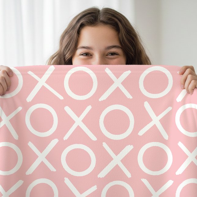 XOXO Hugs & Kisses Pastel Pink Modern Pattern Fleece Blanket (Creator Uploaded)