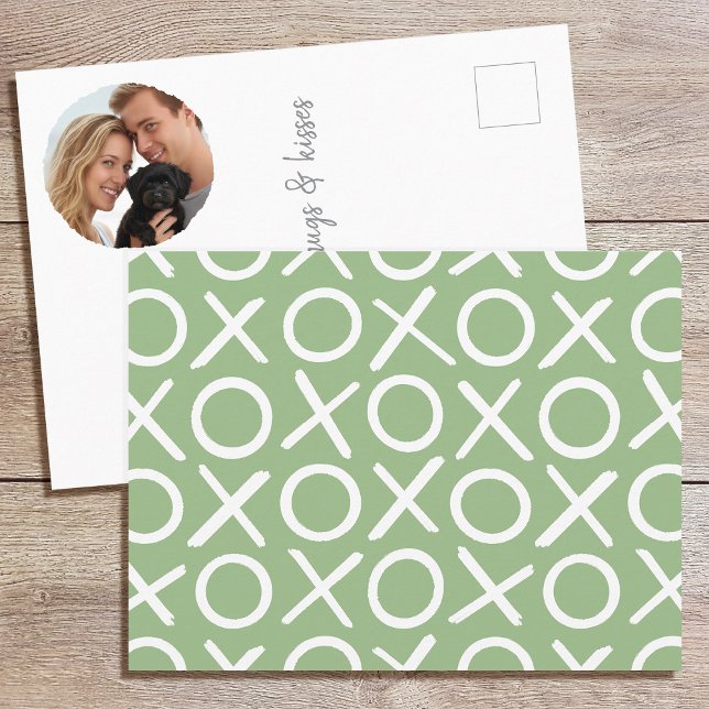 XOXO Hugs & Kisses Photo Green Typography Modern Postcard (Creator Uploaded)