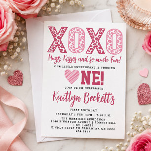 XOXO Hugs & Kisses Valentine's Day 1st Birthday Invitation