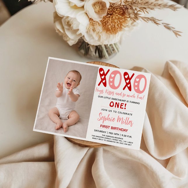 XOXO Hugs & Kisses Valentine's Day 1st Birthday Invitation (XOXO Hugs & Kisses Valentine's Day 1st Birthday Invitation
)