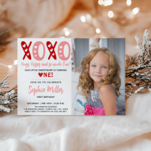 XOXO Hugs & Kisses Valentine's Day 1st Birthday Invitation