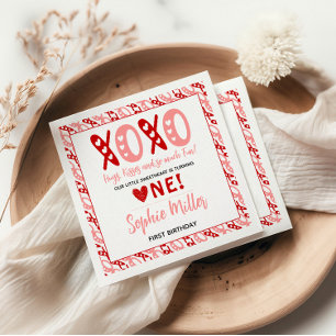 XOXO Hugs & Kisses Valentine's Day 1st Birthday Napkin