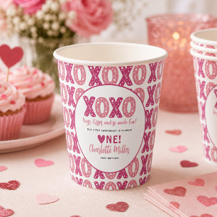 XOXO Hugs & Kisses Valentine's Day 1st Birthday Paper Cups