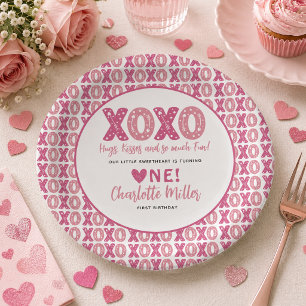 XOXO Hugs & Kisses Valentine's Day 1st Birthday Paper Plate