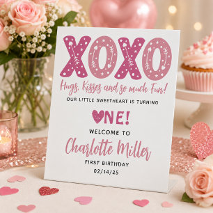XOXO Hugs & Kisses Valentine's Day 1st Birthday Pedestal Sign