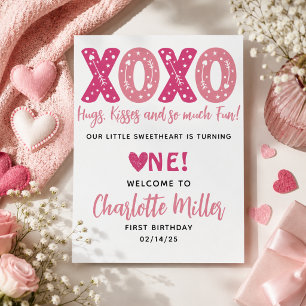 XOXO Hugs & Kisses Valentine's Day 1st Birthday  Poster