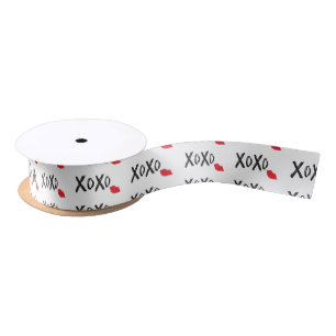 XoXo-Hugs-Kisses-with-Red-Lips Satin Ribbon