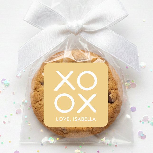 XOXO Hugs & Kisses Yellow Cute Love Favor Square Sticker (Creator Uploaded)