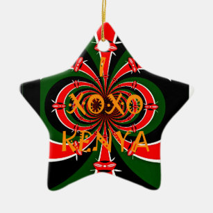 XOXO I Love Kenya Black Red Green National Flag Ceramic Tree Decoration