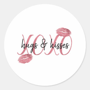 XOXO Kisses Pink Lips Classic Round Sticker