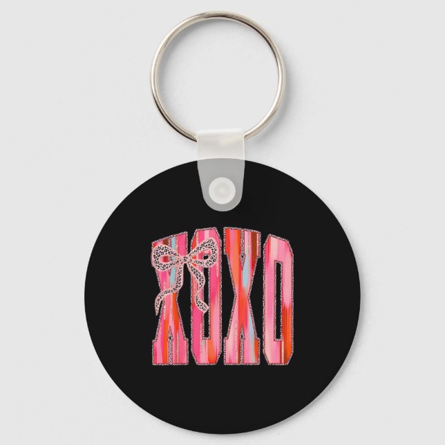 Xoxo Leopard Bow Funny Valentine's Day Coquette Nk Key Ring (Front)