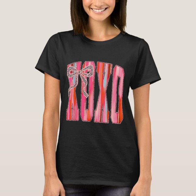 Xoxo Leopard Bow Funny Valentine's Day Coquette Nk T-Shirt (Front)