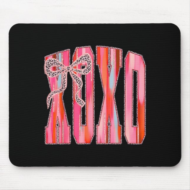 Xoxo Leopard Bow Funny Valentines Day Coquette Pin Mouse Pad (Front)