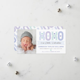 XOXO Little Valentine Boy Photo Birth Announcement