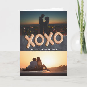 XOXO Love 2 Photo Personalised Rose Gold Balloons Holiday Card