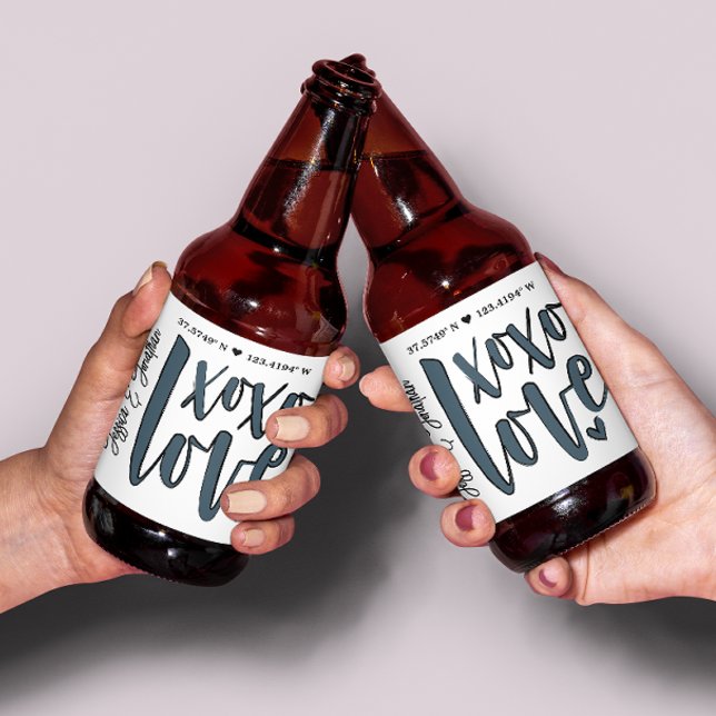 XOXO love Coordinates typography   Beer Bottle Label (Creator Uploaded)