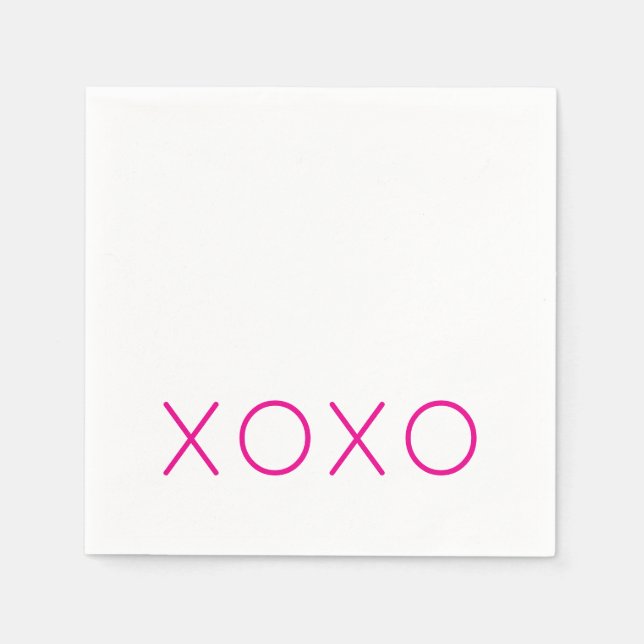 XOXO Love You Valentine Hot Pink Hugs Kisses Napkin (Front)