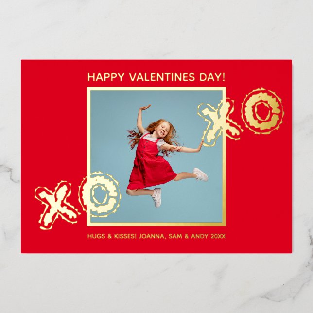 XOXO Modern Bold Photo Foil Red Anniversary Card (Front)