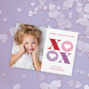 XOXO modern portrait photo valentines day card