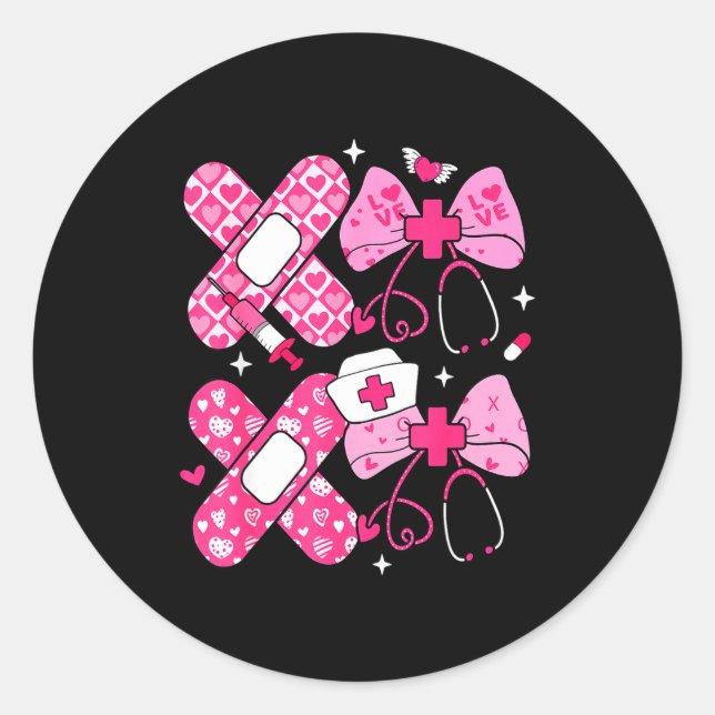Xoxo Nurse Valentines Day Stethoscope Valentine Nu Classic Round Sticker (Front)