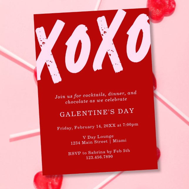XOXO Painted Red and Pink Galentine's Day Party Invitation (Creator Uploaded)