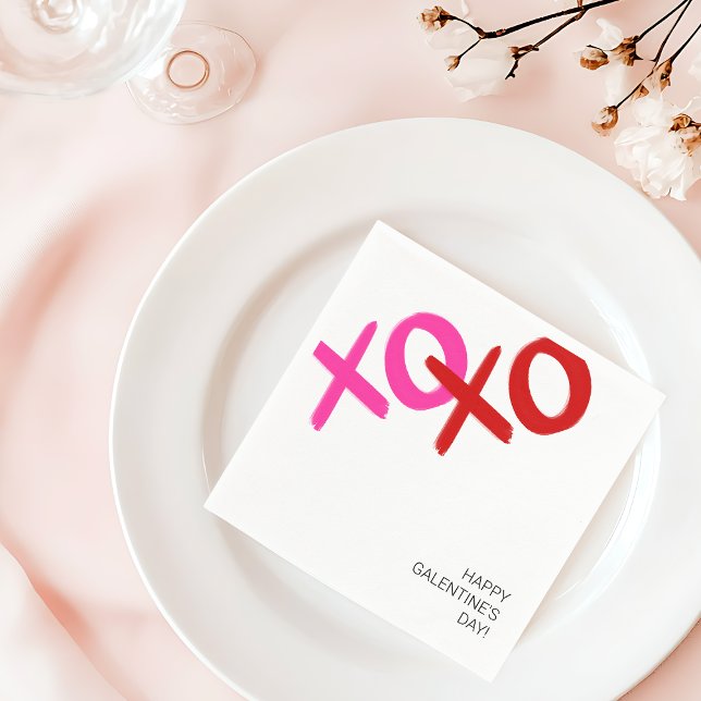 XOXO Pink and Red Hugs and Kisses Galentine Party Napkin (XOXO Pink and Red Hugs and Kisses Galentine Party Napkins)