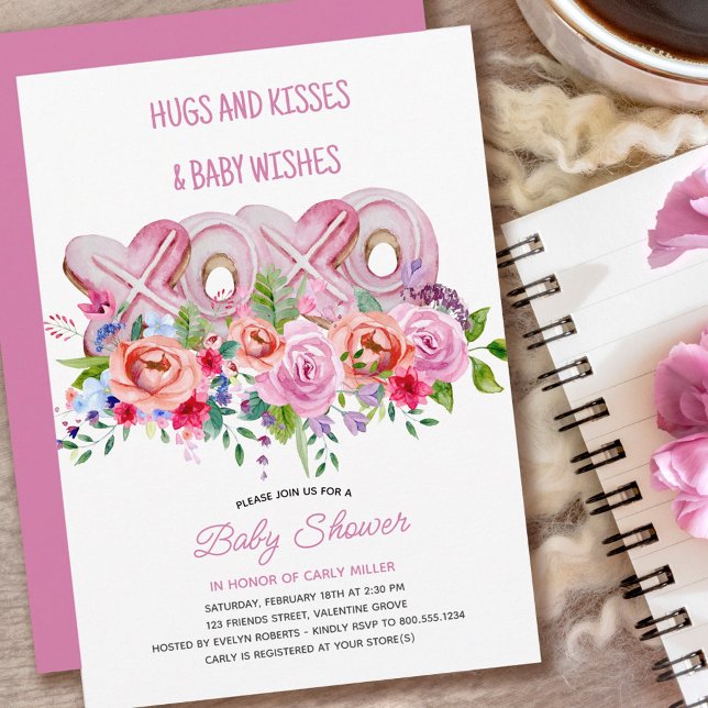 XOXO Pink Cookies Vibrant Floral Baby Shower Invitation (Creator Uploaded)