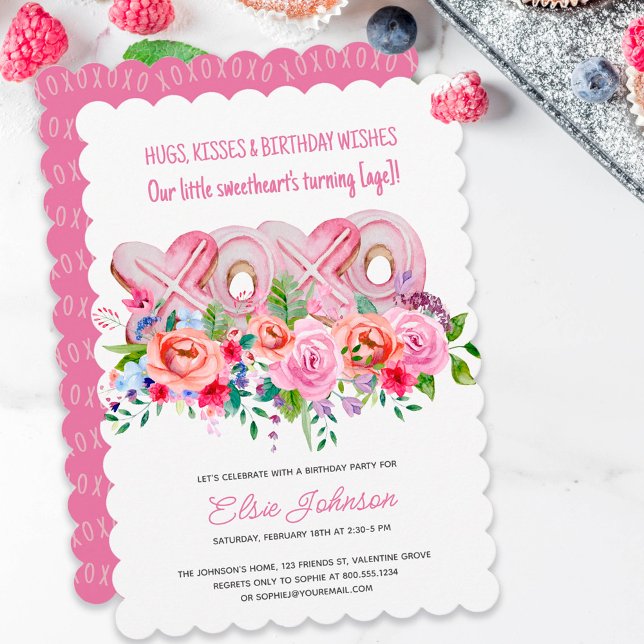 XOXO Pink Cookies Vibrant Floral Birthday Invitation (Creator Uploaded)