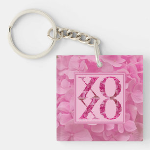 XOXO Pink Floral Cute Heart Typography Key Ring