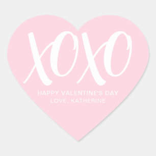 XOXO pink modern cute custom valentine's Day  Heart Sticker