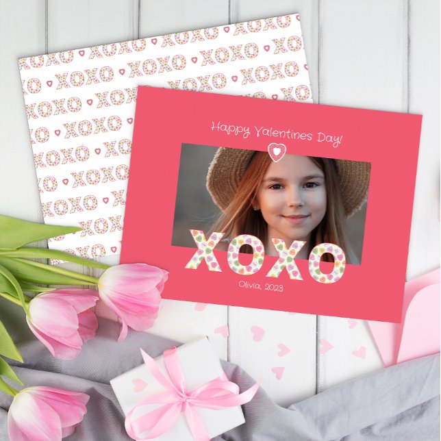 XOXO Pink Photo Classroom Valentine’s Card (xoxo classroom exchange card)
