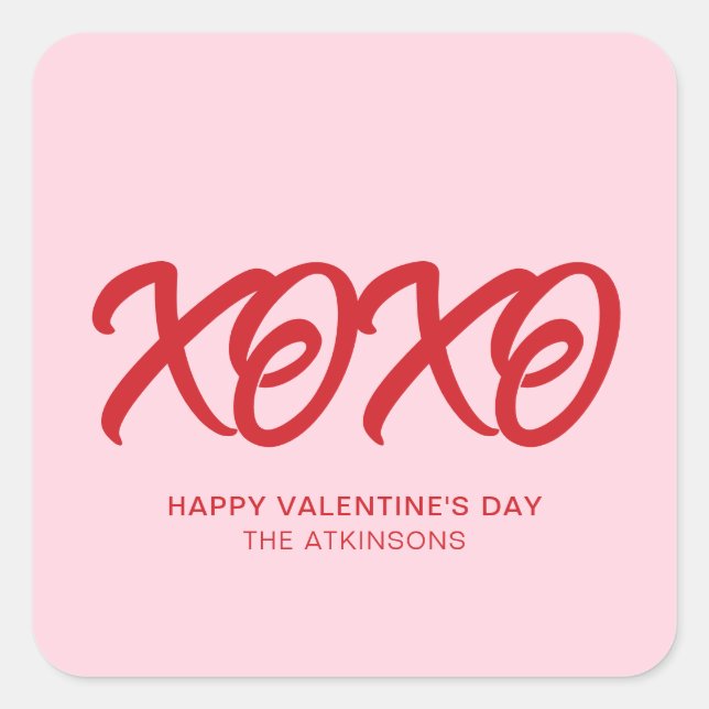 XOXO pink red cute modern custom valentine's Day Square Sticker (Front)