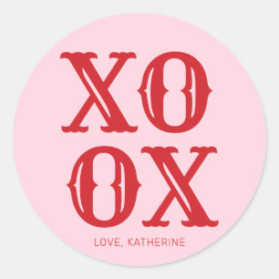 XOXO pink red cute typography personalized Classic Round Sticker