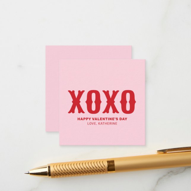 XOXO pink red cute typography valentine's Day Enclosure Card (Front/Back In Situ)