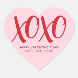 XOXO pink red modern cute custom valentine's Day  Heart Sticker