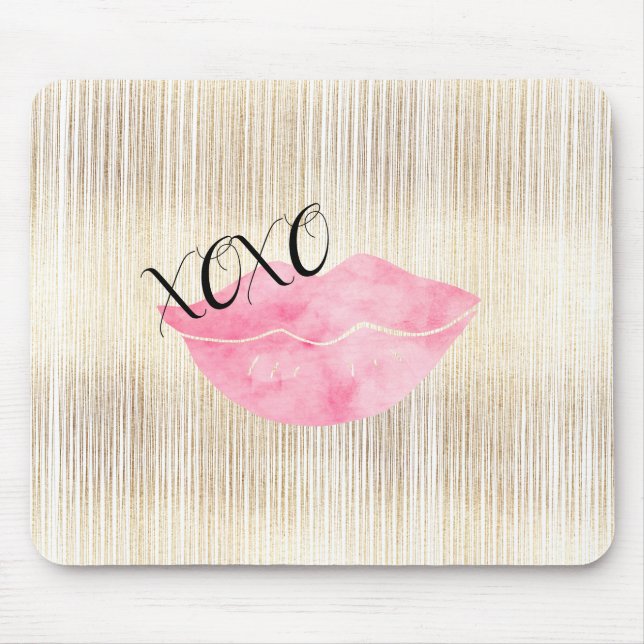 XOXO Pink Watercolor Lips Mouse Pad (Front)