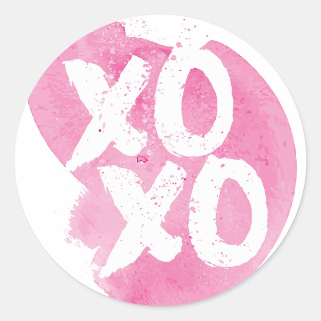 XOXO Pink Watercolor Splash Classic Round Sticker (Front)
