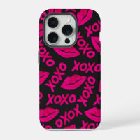XOXO Quote Black Neon Pink Lips Lipstick Pattern