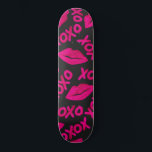 XOXO Quote Black Neon Pink Lips Lipstick Pattern Skateboard<br><div class="desc">This cool and cute pattern is perfect for the girly girl. It features hand-painted neon pink lipstick lips and the typography quote, "Xoxo, " on top of a simple black background. It's adorable, chic, modern, and unique; perfect for your everyday style or even a special gift for Valentine's Day. ***IMPORTANT...</div>