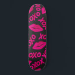 XOXO Quote Black Neon Pink Lips Lipstick Pattern Skateboard<br><div class="desc">This cool and cute pattern is perfect for the girly girl. It features hand-painted neon pink lipstick lips and the typography quote, "Xoxo, " on top of a simple black background. It's adorable, chic, modern, and unique; perfect for your everyday style or even a special gift for Valentine's Day. ***IMPORTANT...</div>