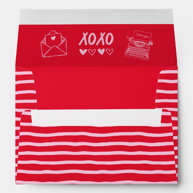 XOXO Red and Pink Hand Drawn Love Envelope (Back (Bottom))