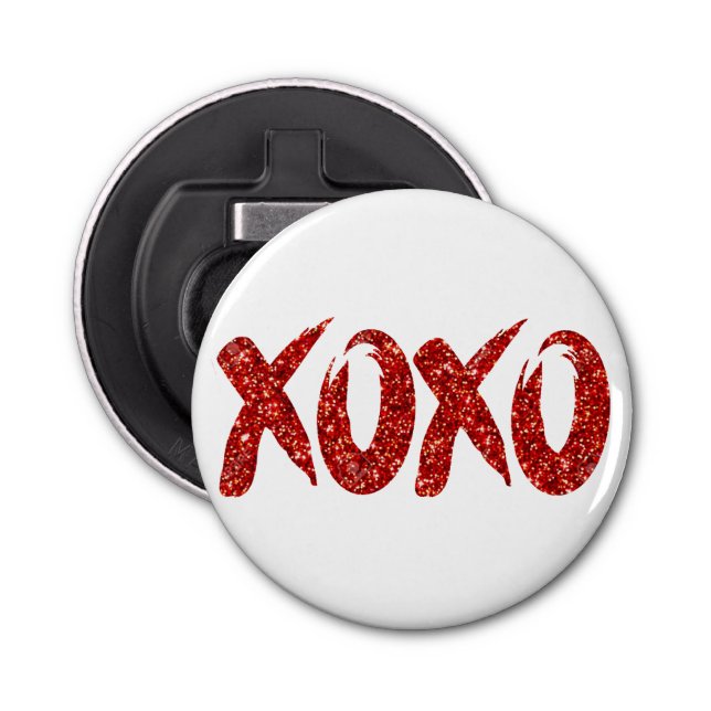 XOXO Red Glitter | Glam Brushstroke Hug and Kisses Bottle Opener (Front)