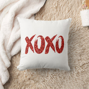 XOXO Red Glitter Glam Brushstroke Hug and Kisses Cushion
