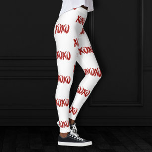 XOXO Red Glitter Glam Brushstroke Hug and Kisses Leggings
