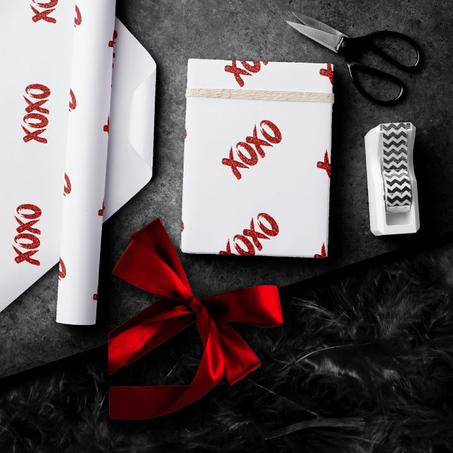 XOXO Red Glitter | Glam Brushstroke Hug and Kisses Wrapping Paper (Creator Uploaded)